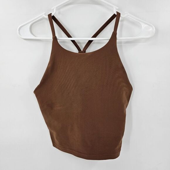 Old navy tank top built in bra brown small workout gym running athletic crop top - Picture 1 of 3